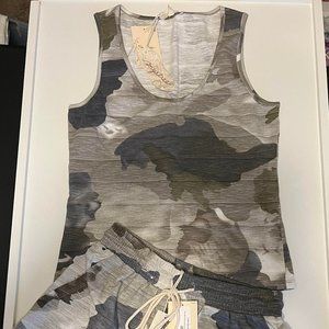 Mystree- Camo Print Tank Top & Camo Drawstring Shorts (2pcs Set) - Charcoal/Grey